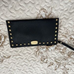 Michael Kors Black Clutch with Gold Accents